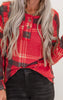 Red Plaid Button Front Long Sleeve Top