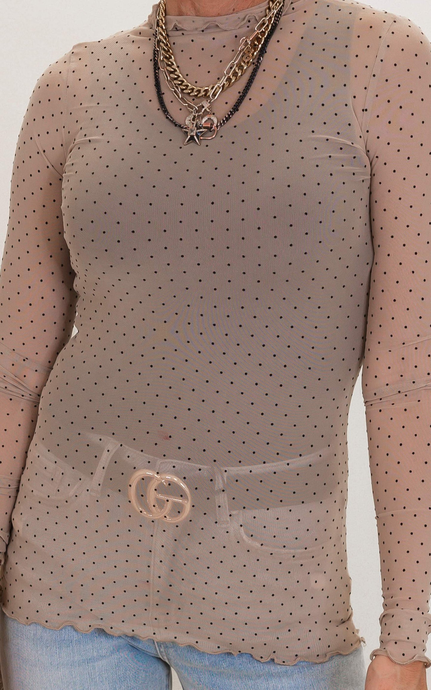 Polka Dot Mesh Long Sleeve