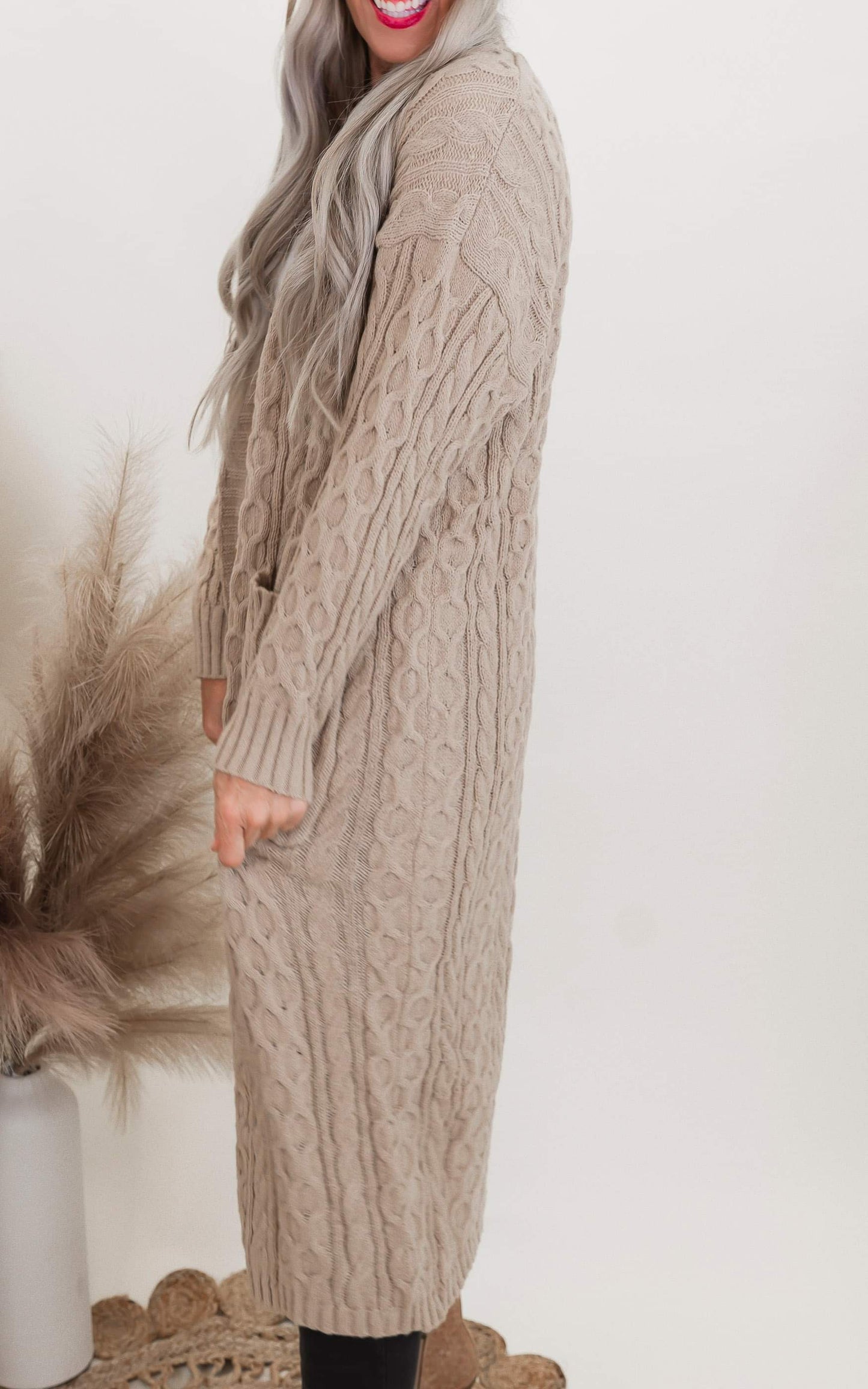 Taupe Knit Long Cardigan