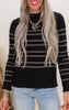 Black Thin Double Stripe Mock Neck Sweater