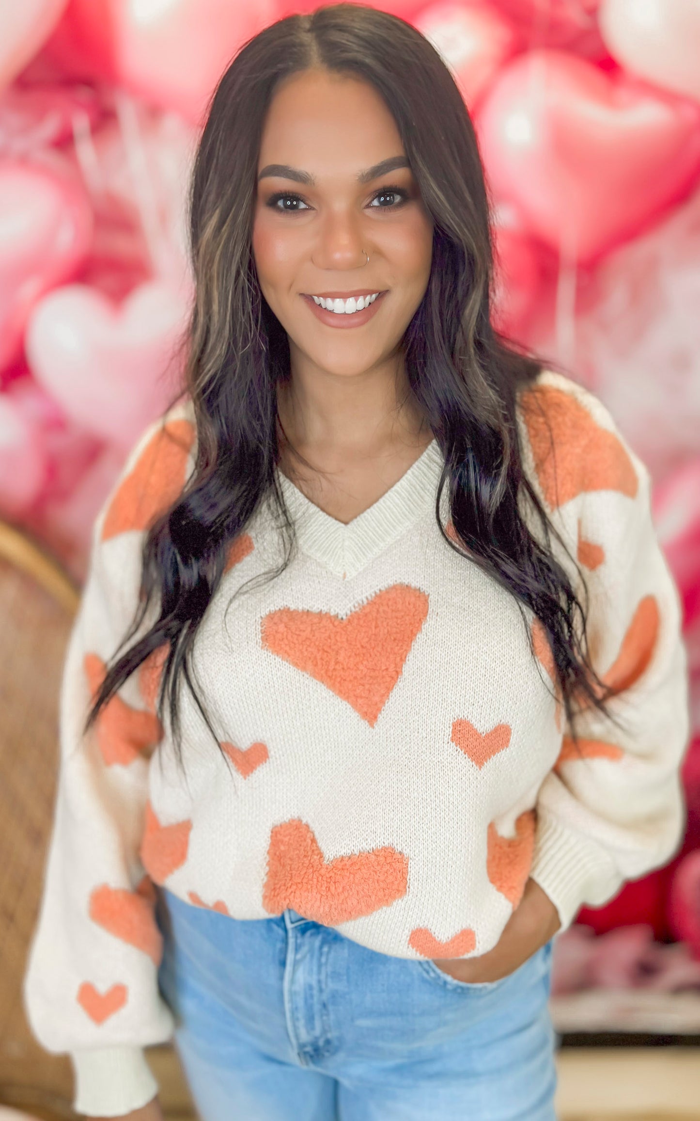 Wear Your Heart on Your Sleeve V-Neck Sweater Top | POL