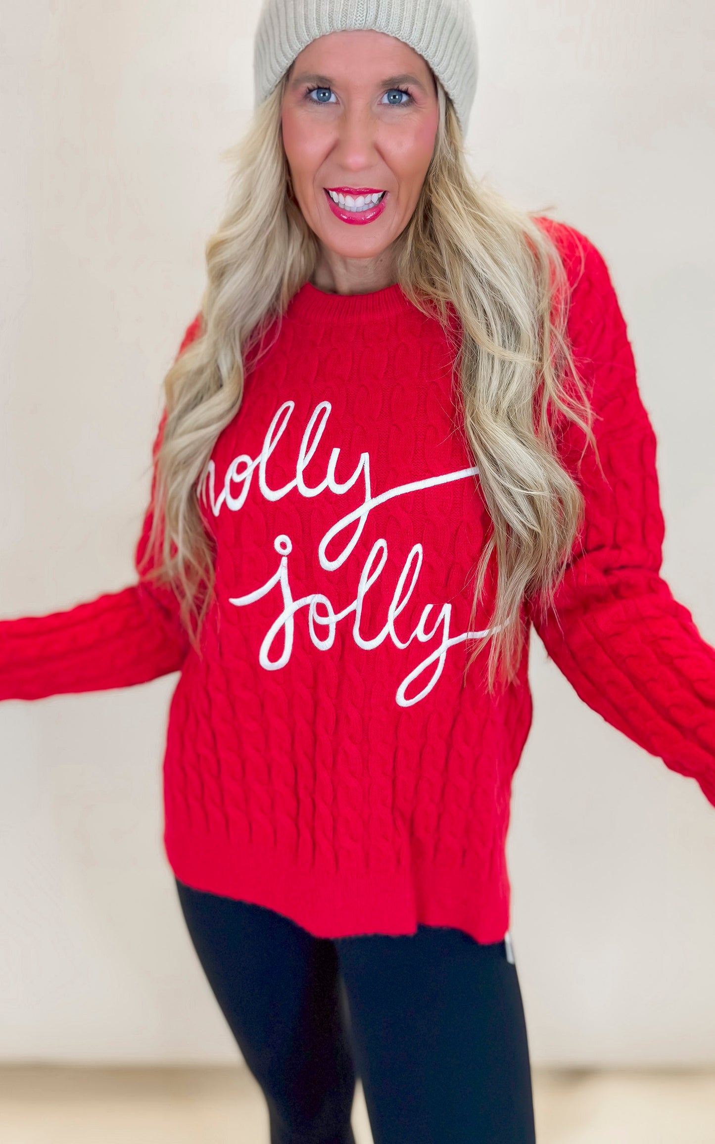 Holly Jolly Red Cable Knit Sweater