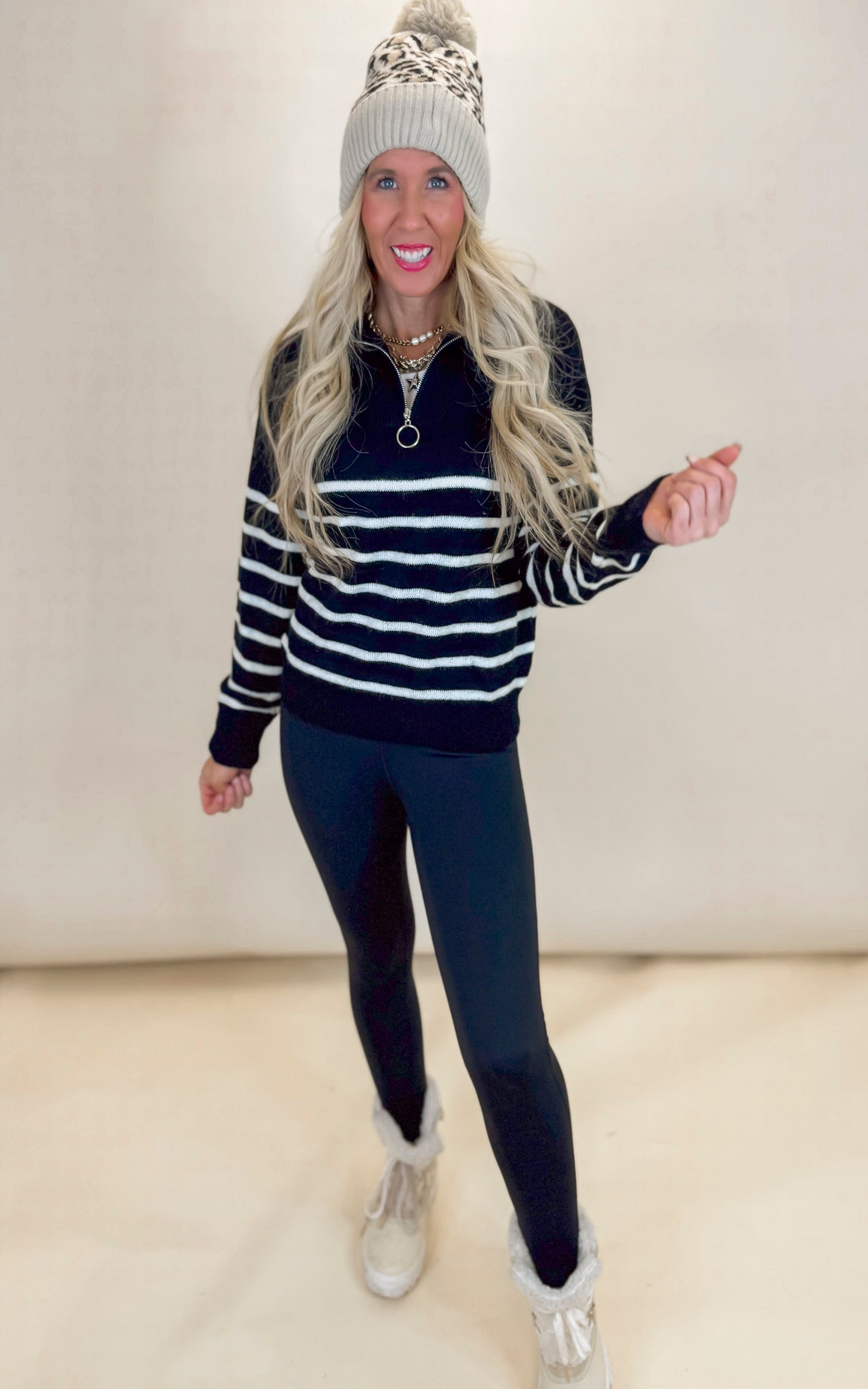 Black Long Sleeve Striped Knit Sweater