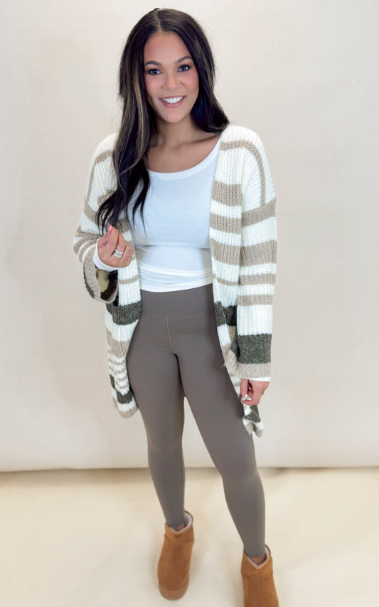 Striped Chunky Knit Full Body Cardigan - Final Sale