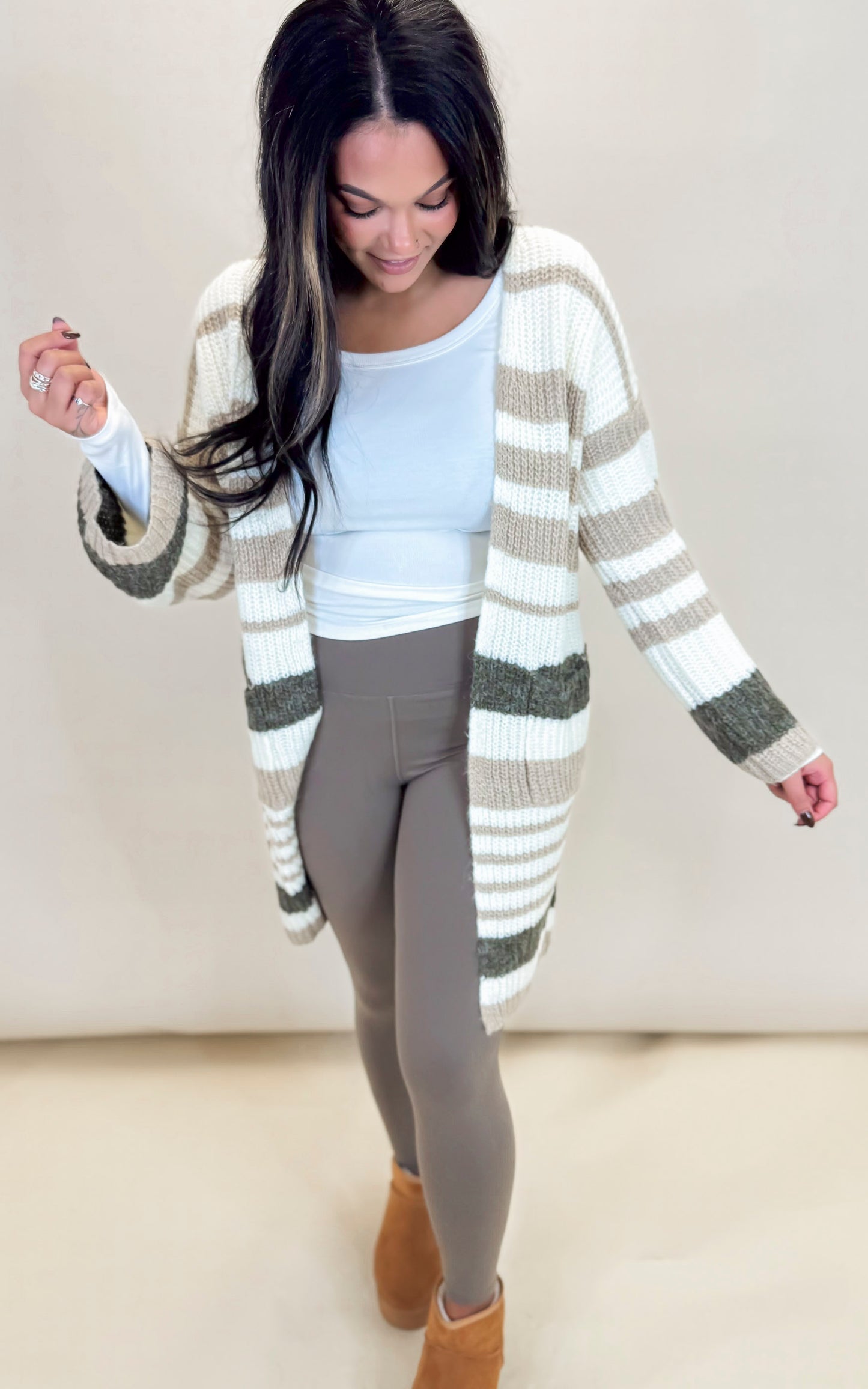 Striped Chunky Knit Full Body Cardigan