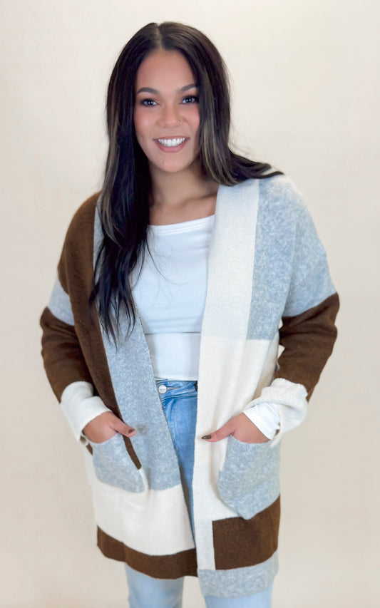 Soft Knit Color Block Open Cardigan - Final Sale