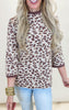 Taupe Animal Pattern Jacquard Knit Mock Neck Sweater