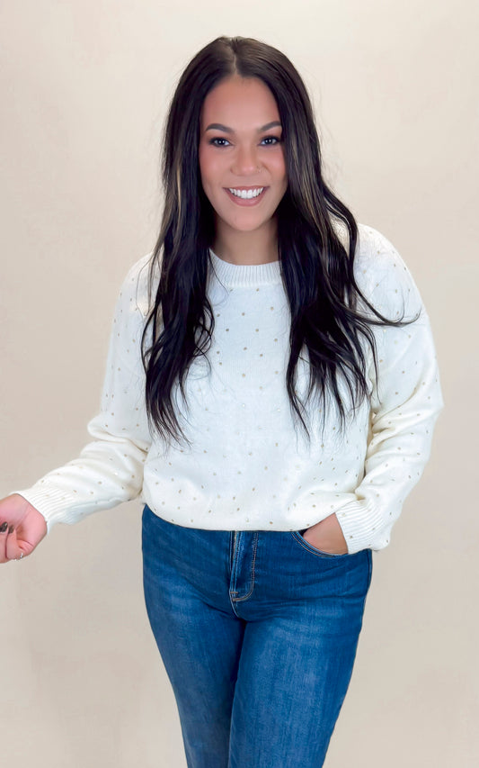 Gold Dotted White Sweater**  - Final Sale