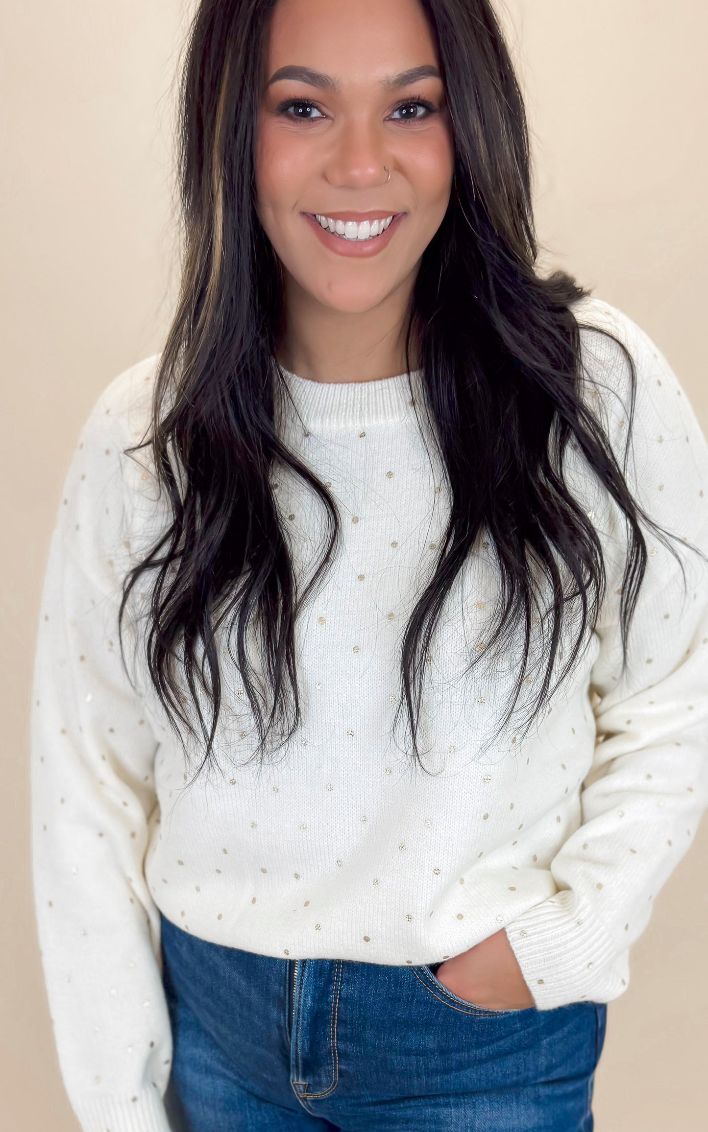 Gold Dotted White Sweater