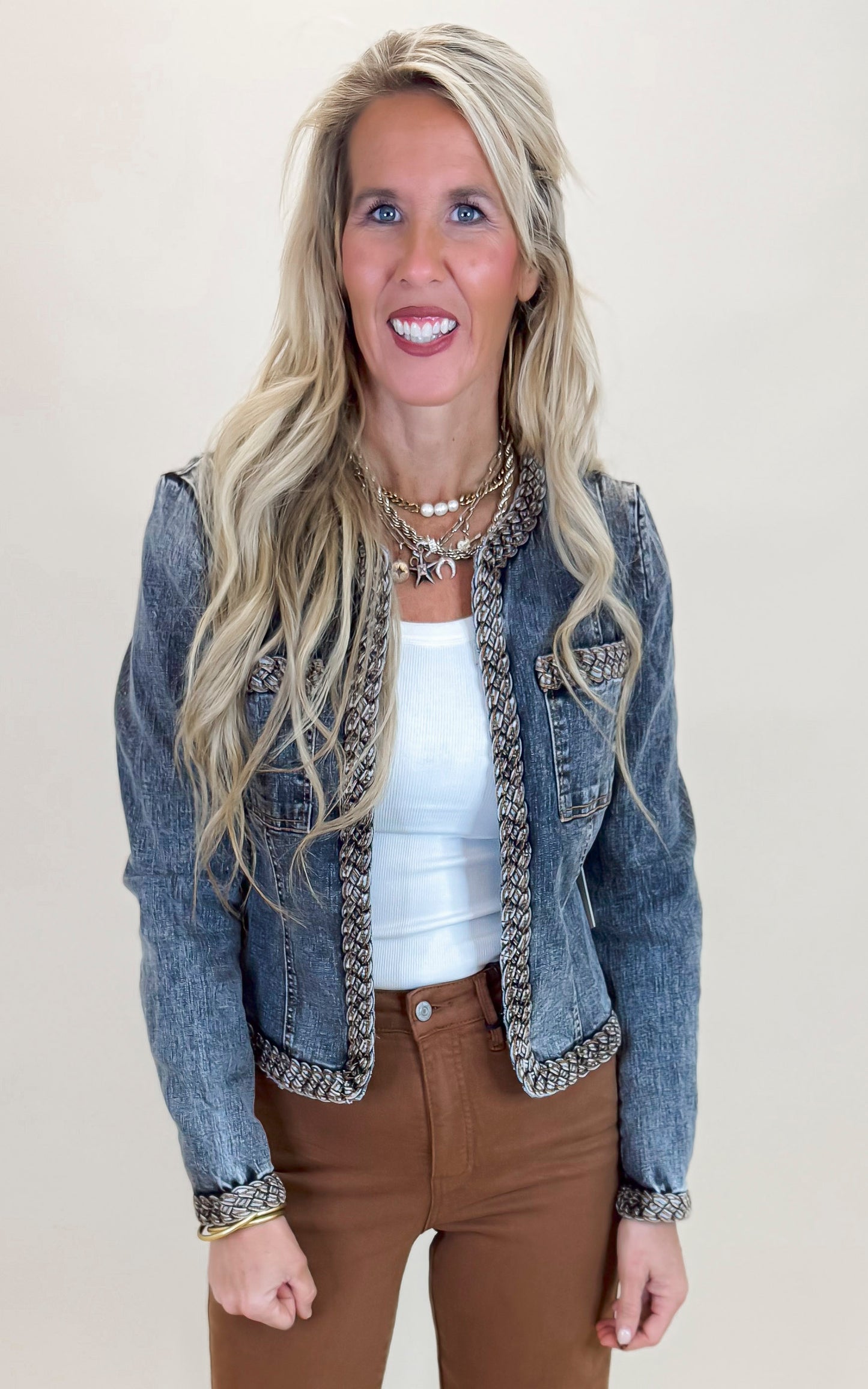 Braided Trim Denim Jean Jacket