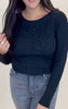 Black Beaded Long Sleeve Solid Knit Top