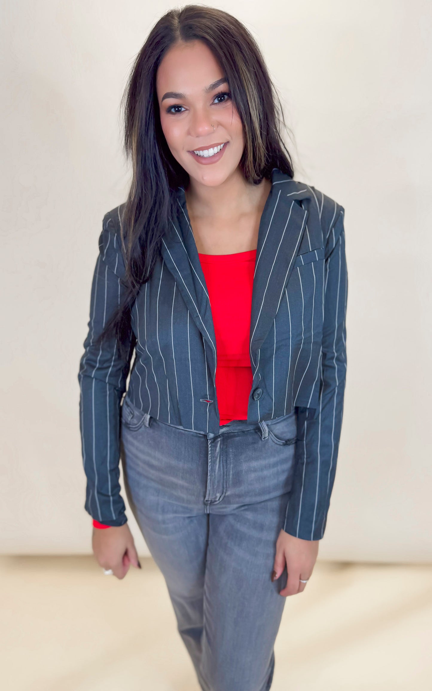 Striped Cropped Blazer **DEAL - COUPON EXCLUDED