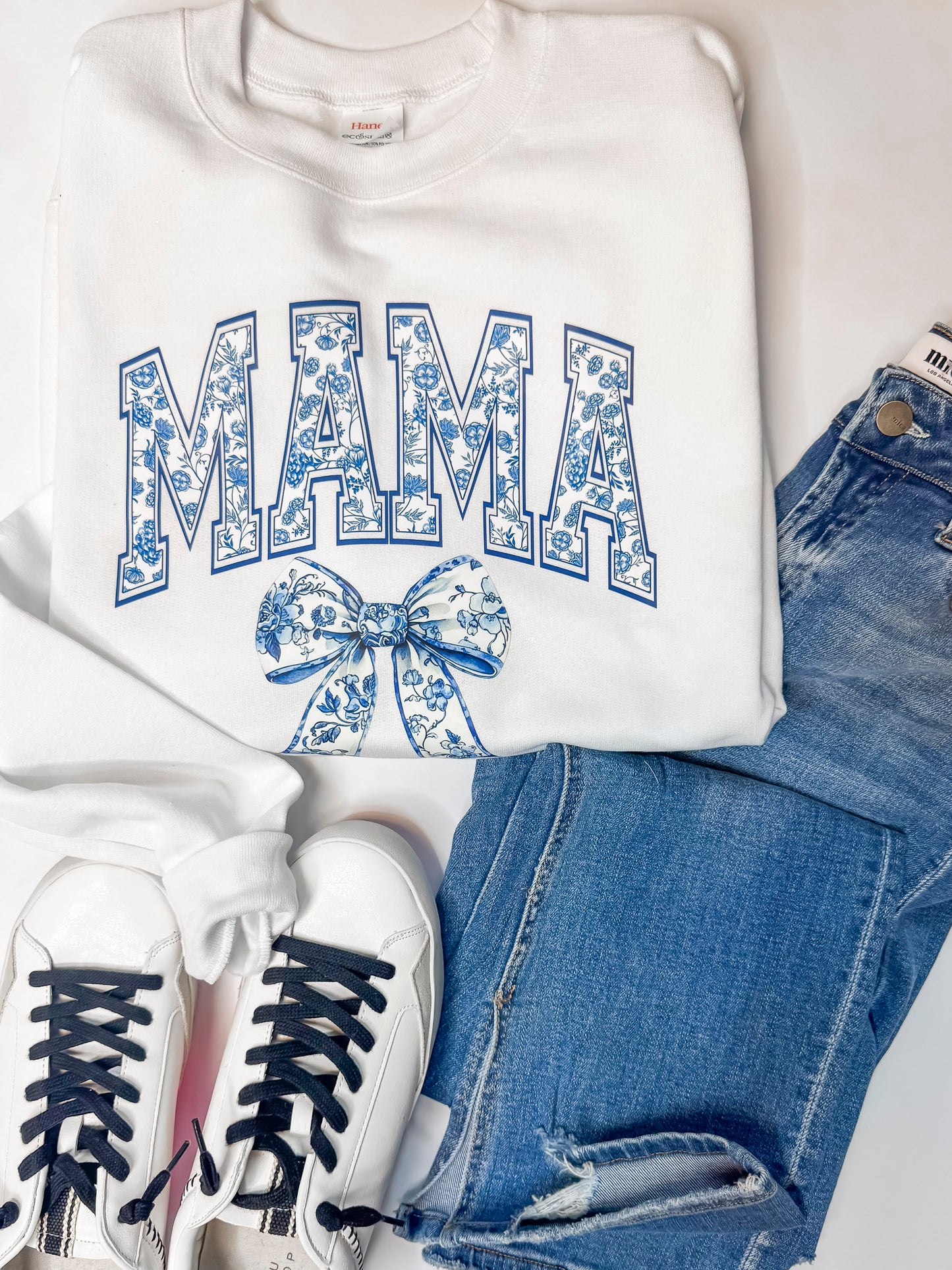 Blue MAMA Graphic Crewneck Sweatshirt