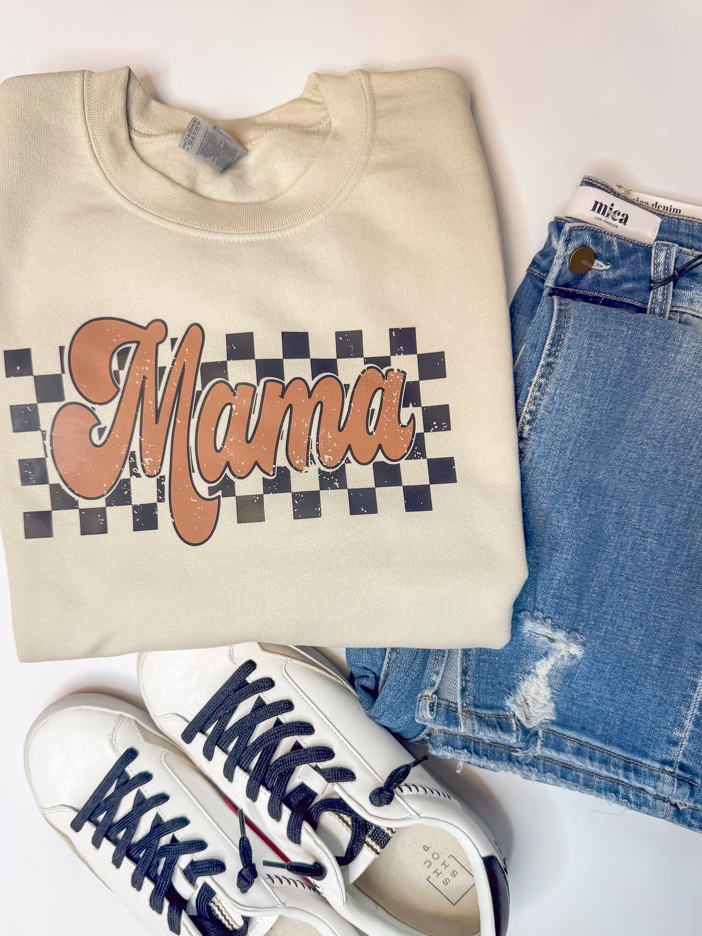 Mama Checked Graphic Crewneck Sweatshirt