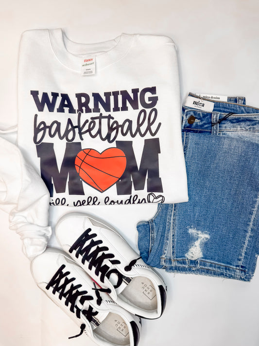 Warning: Basketball Mom Yelling Loudly Graphic Crewneck Sweatshirt