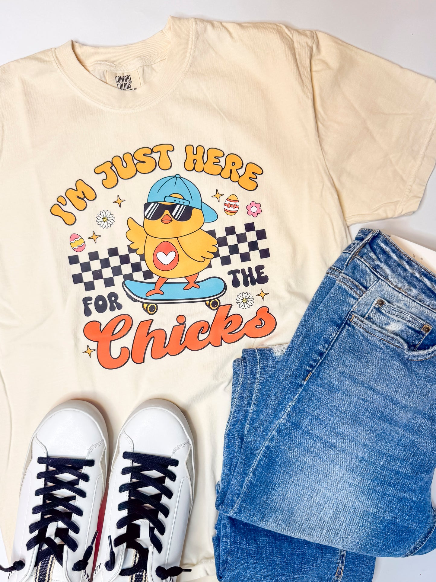 Im Just Here for the Chicks Garment Dyed Graphic T-shirt