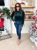 Hunter Green Velvet Puffed Sleeves Sweatshirt Top