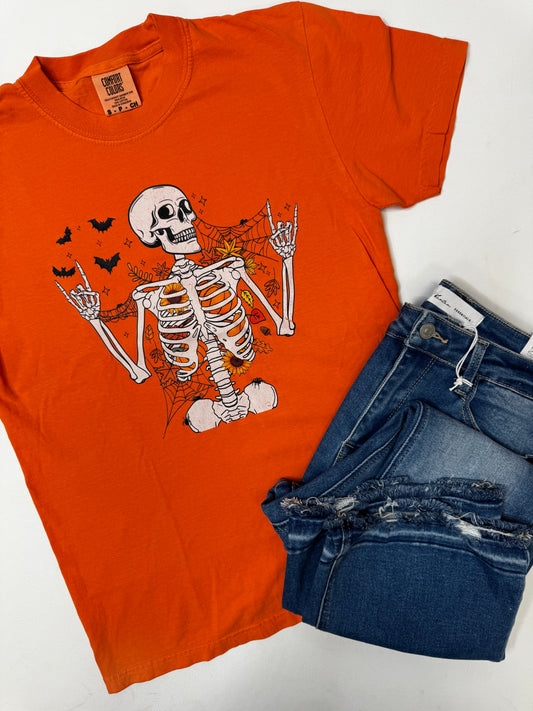 Halloween Skeleten Orange Garment Graphic T-shirt
