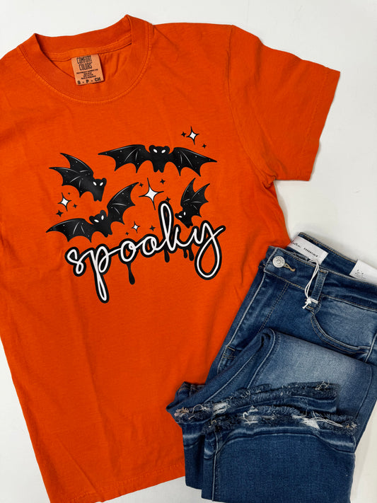 Spooky Bats Orange Garment Graphic T-shirt