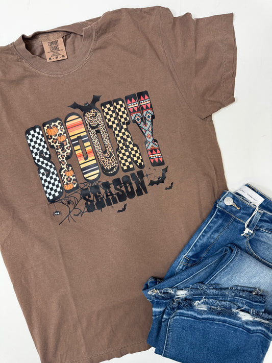 Patchwork Spooky Season Espresso Garment Graphic T-shirt