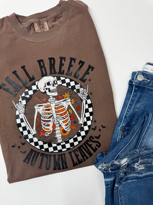 Fall Breeze Autumn Leaves Skeleton Garment Graphic T-shirt