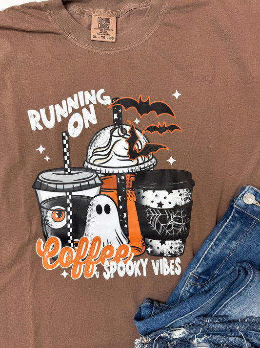 Running On Coffee Spooky Vibes Garment Graphic T-shirt