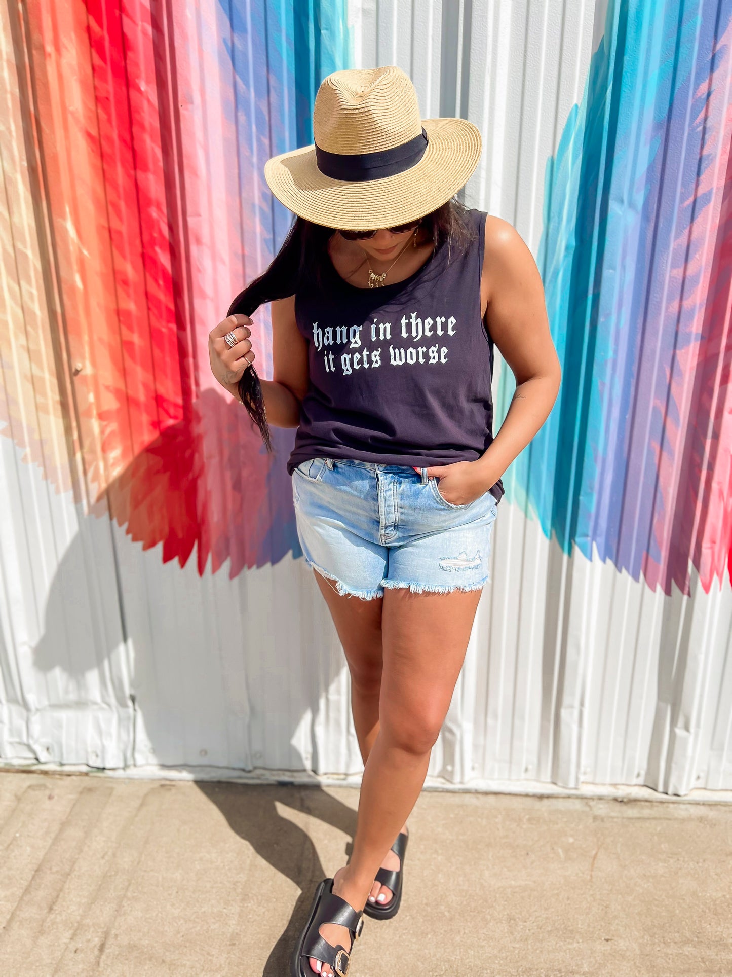 Hang in There... Garment Dyed Graphic Tank Top