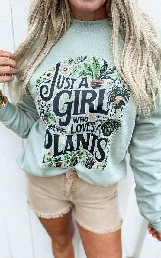 Just a Girl Who Loves Plants Graphic Crewneck Sweatshirt