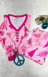 Pink Christmas Tree Pajama Set - Final Sale