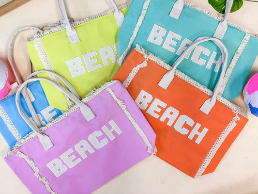 Embroidered Beach Letter Fringe Tote Bag