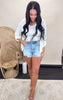 Light Mist Blue Super High Rise Distressed Denim Shorts | MICA