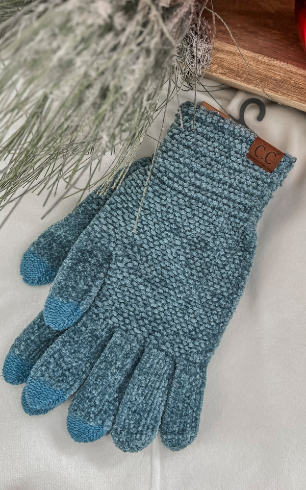 PINK FRIDAY DEAL: C.C. Steel Blue Chenille Touchscreen Gloves