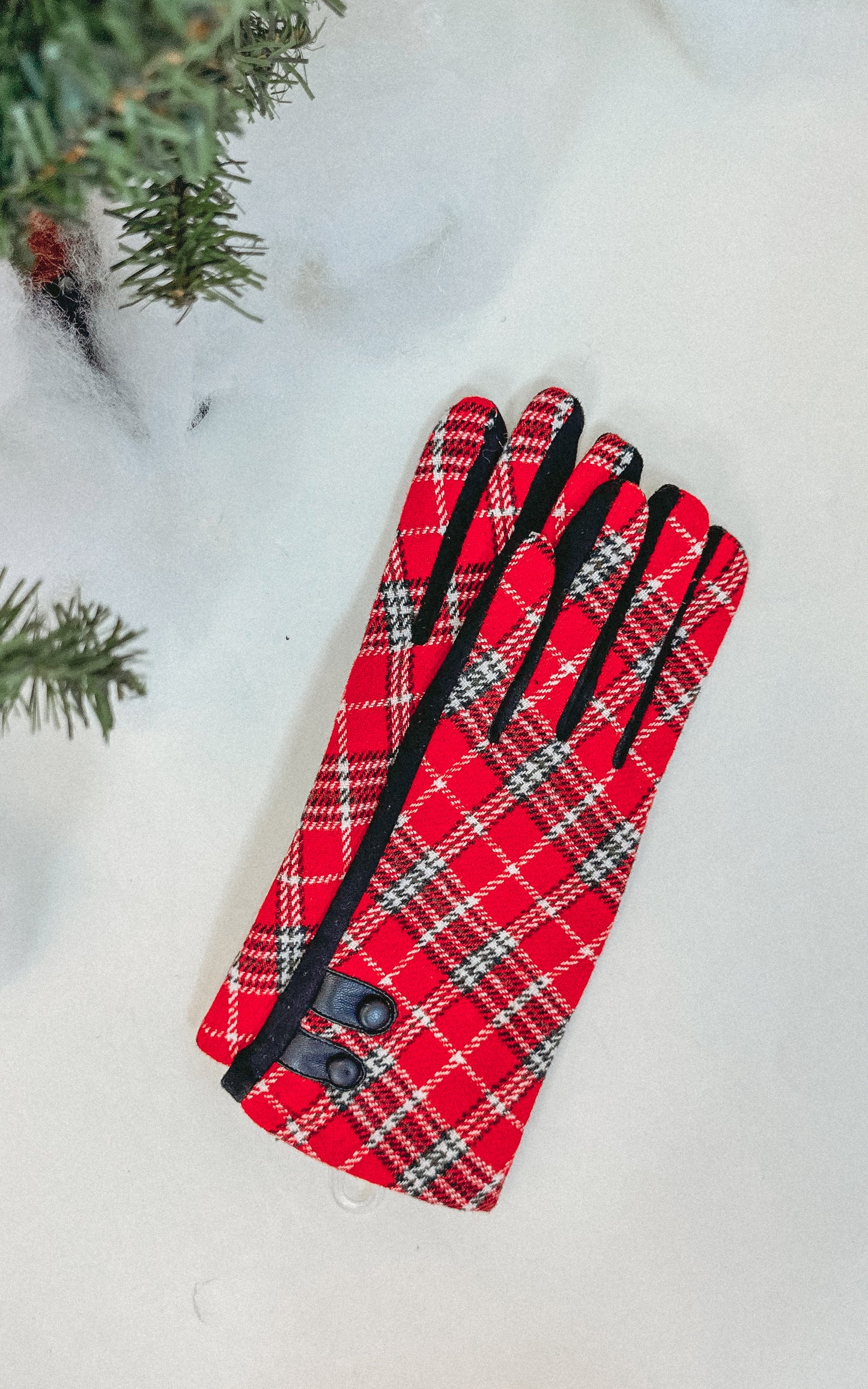 Argyle Plaid Pattern Gloves w/ Faux Buttons - Final Sale