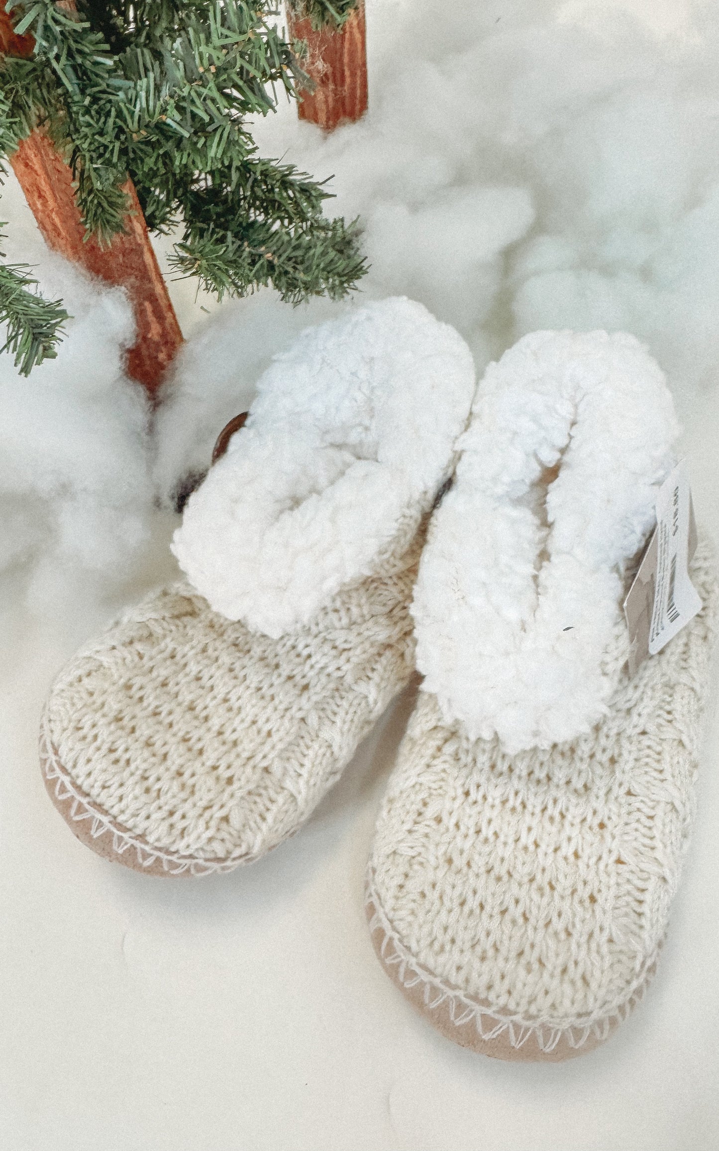 Oatmeal Hand Knitted Coconut Button Slippers - Final Sale