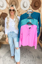 Thumb Hole Cuffs Button Closure Long Sleeve Top - Part 2