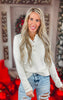 Ivory Half Button Up Long Sleeve Knit Top