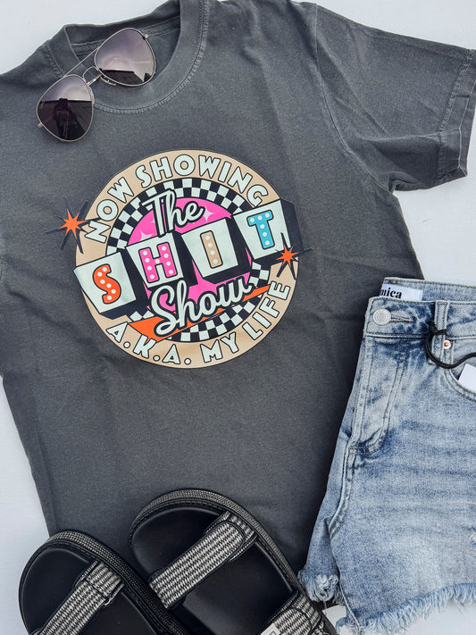 Now Showing the Shit Show Garment Dyed Graphic T-shirt