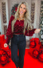 Sequin Velvet Square Neck Puff Sleeve Top