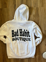 Bad Habit Boutique Puff Lettering White Zip up Hoodie