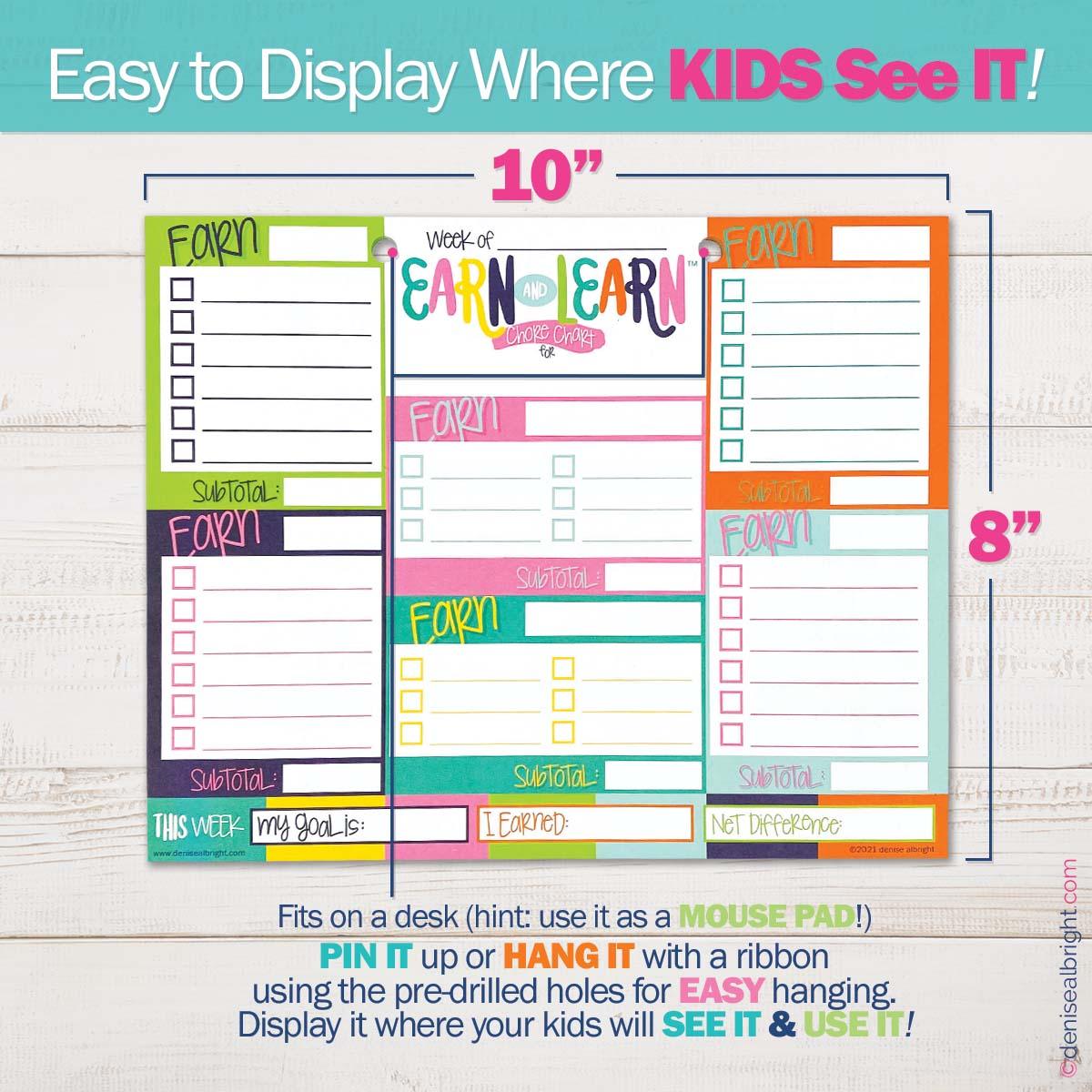 Earn & Learn® Kids Money Management Chore Chart Pad | Dry Erase Savings Tracker for School Age Kids - Denise Albright®