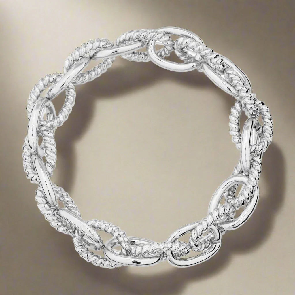 Link Fusion Textured Link Chain Stretch Bracelet