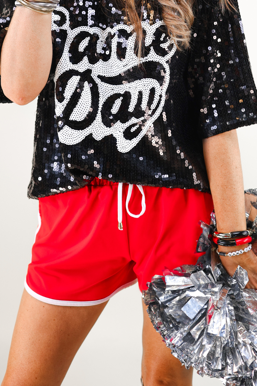 Red And White Drawstring Everyday Shorts