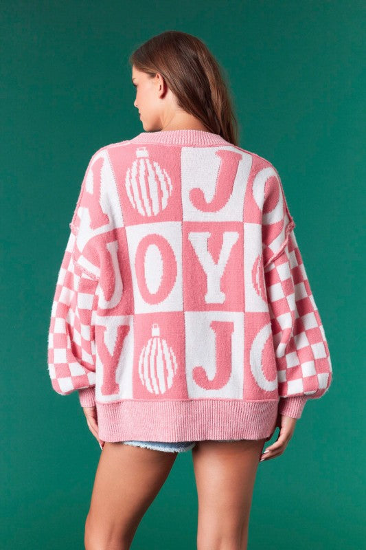 Checker Joy Oversized Balloon Sleeve Sweater