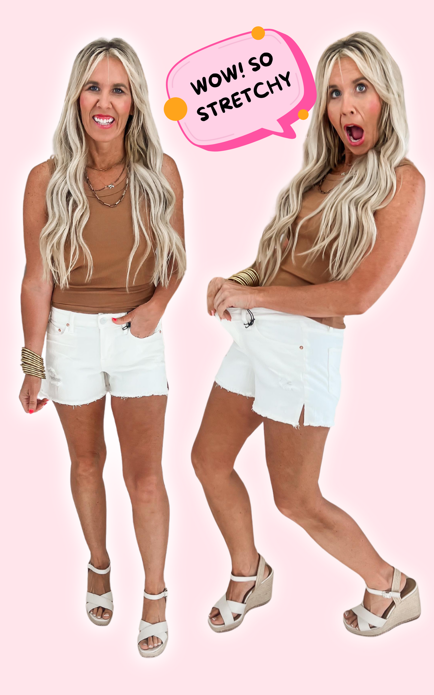 The Brittany High Rise Raw Edge White Denim Shorts | MICA - Final Sale