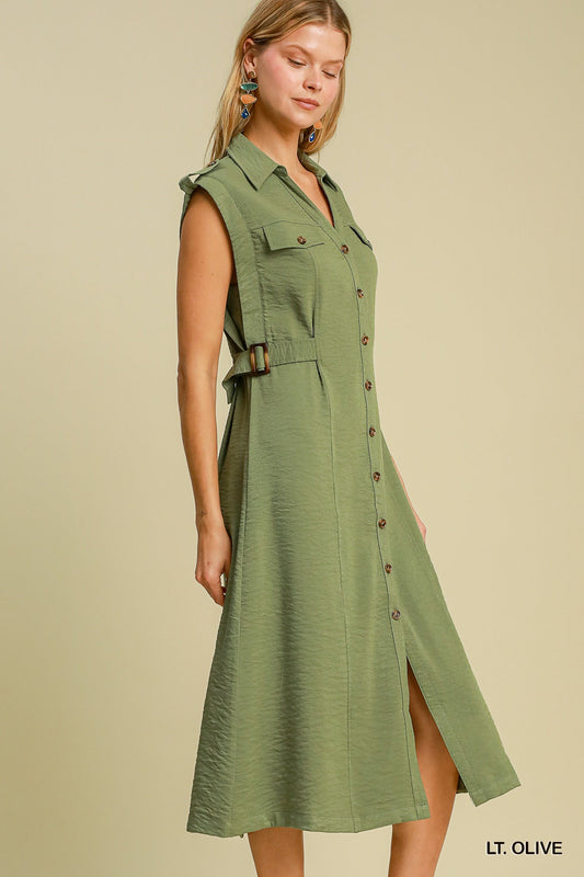 Sleeveless Button Down Midi Dress | UMGEE