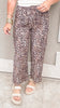 Casual leopard wide leg trousers with elastic waistband and flowy fit.