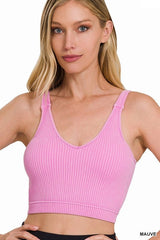Washed Ribbed Cropped Padded Bra Tank Top