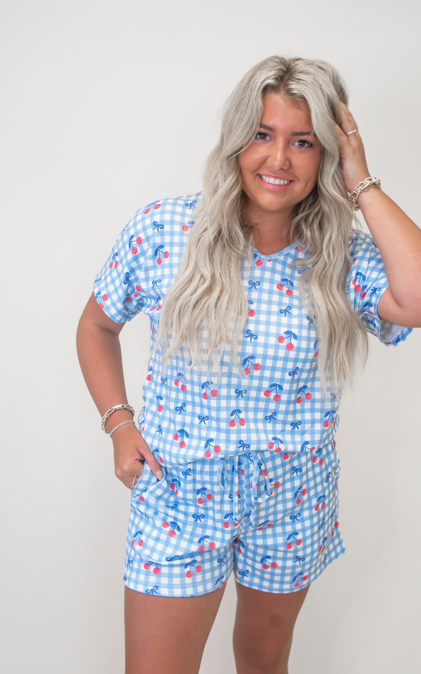 Cherry Plaid 3 Piece Pajama Set | Salty Wave