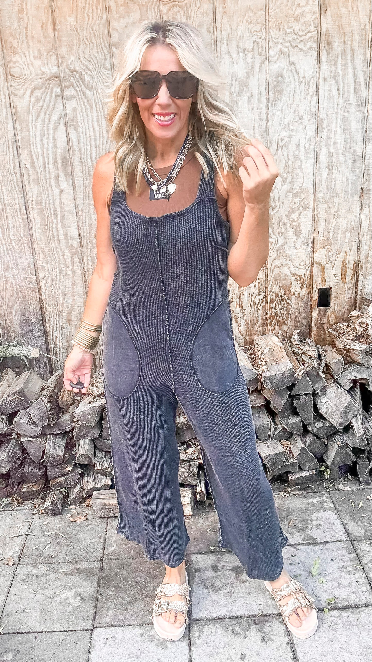 Ribbon Back Waffle Overalls | MONO B