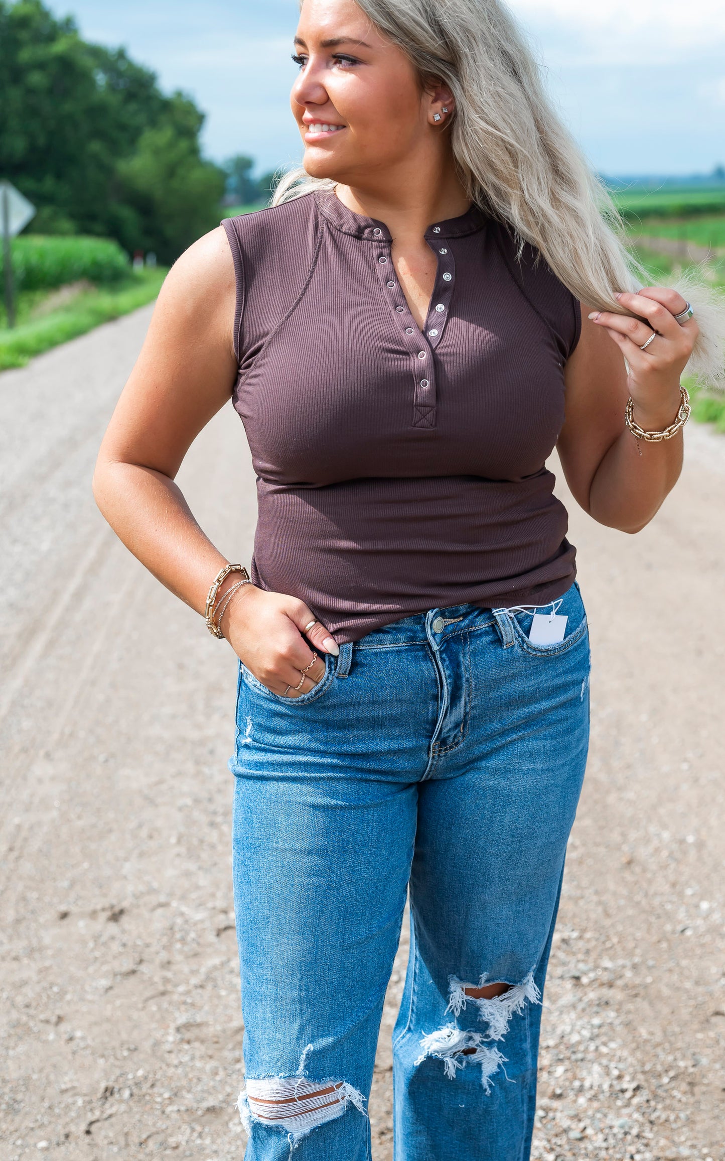Essential Micro-ribbed Henley Tank Top | MONO B